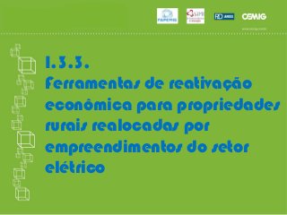 I.3.3.
Ferramentas de reativação
econômica para propriedades
rurais realocadas por
empreendimentos do setor
elétrico
 
