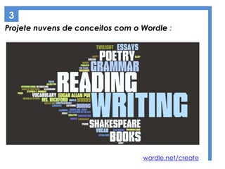Projete nuvens de conceitos com o Wordle :
wordle.net/create
3
 