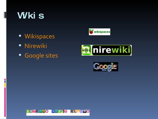 Wikis Wikispaces Nirewiki Google sites 