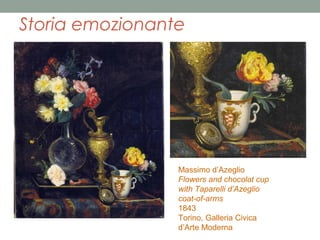 Storia emozionante

Massimo d’Azeglio
Flowers and chocolat cup
with Taparelli d’Azeglio
coat-of-arms
1843
Torino, Galleria Civica
d’Arte Moderna

 