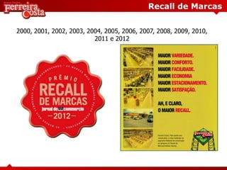 2000, 2001, 2002, 2003, 2004, 2005, 2006, 2007, 2008, 2009, 2010,
2011 e 2012
Recall de Marcas
 