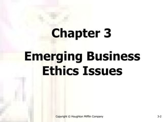 Chapter 3 Emerging Business Ethics Issues Copyright © Houghton Mifflin Company 3- 