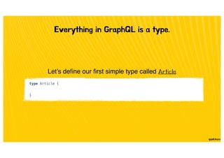 Everything in GraphQL is a type.
Let’s deﬁne our ﬁrst simple type called Article
type Article {
}
 