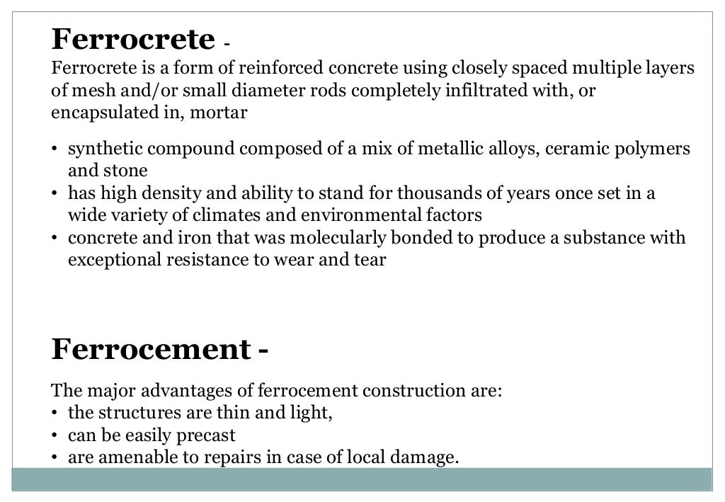 FERROCRETE MATERIAL AND CONSTRUCTION METHODS