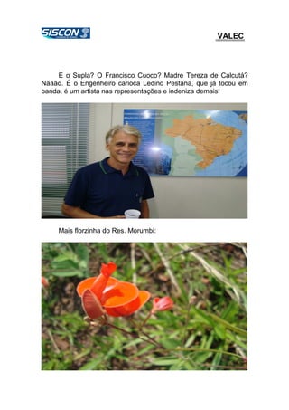 VALEC
É o Supla? O Francisco Cuoco? Madre Tereza de Calcutá?
Nããão. É o Engenheiro carioca Ledino Pestana, que já tocou em
banda, é um artista nas representações e indeniza demais!
Mais florzinha do Res. Morumbi:
 