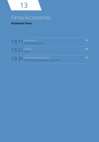 Maintenance bearings Kit /
Kit de mantenimiento de rodamientos
Grease /
Grasa
Fersa tools /
Herramientas Fersa
182
180
178
13.3
13.2
13.1
13
Fersa Accessories
Accesorios Fersa
 