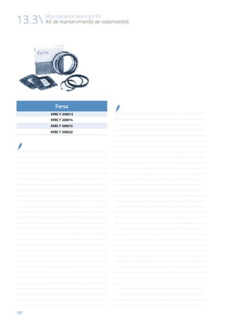 182
Maintenance bearings Kit
Kit de mantenimiento de rodamientos13.3
Fersa
KRBC F 200013
KRBC F 200014
KRBC F 200015
KRBC F 200032
 