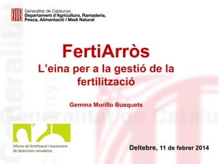 FertiArròs
L’eina per a la gestió de la
fertilització
Gemma Murillo Busquets

Deltebre, 11 de febrer 2014

 