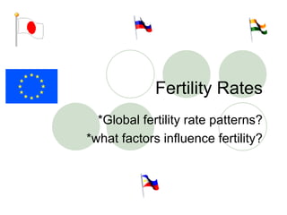 Fertility Rates *Global fertility rate patterns? *what factors influence fertility? 