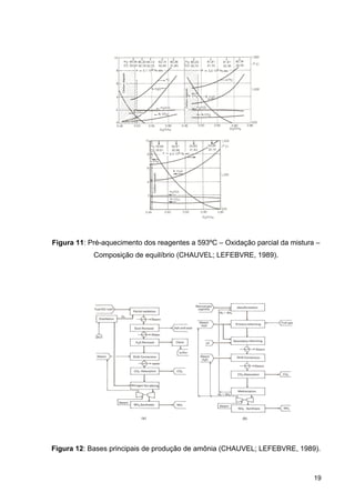 19
Figura 11: Pré-aquecimento dos reagentes a 593ºC – Oxidação parcial da mistura –
Composição de equilíbrio (CHAUVEL; LEFEBVRE, 1989).
Figura 12: Bases principais de produção de amônia (CHAUVEL; LEFEBVRE, 1989).
 