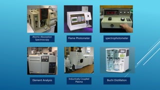 Atomic Absorption
Spectroscopy
Flame Photometer spectrophotometer
Element Analysis
Inductively Coupled
Plasma
Buchi Distillation
 