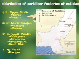 Location of Fertilizer
factories
In Pakistan .
 