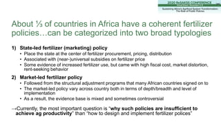 1) State-led fertilizer (marketing) policy
• Place the state at the center of fertilizer procurement, pricing, distributio...