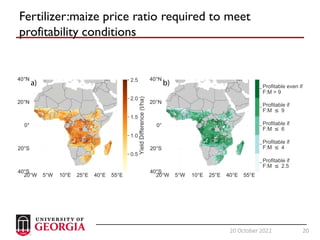 20
20 October 2022 20
Fertilizer:maize price ratio required to meet
profitability conditions
 