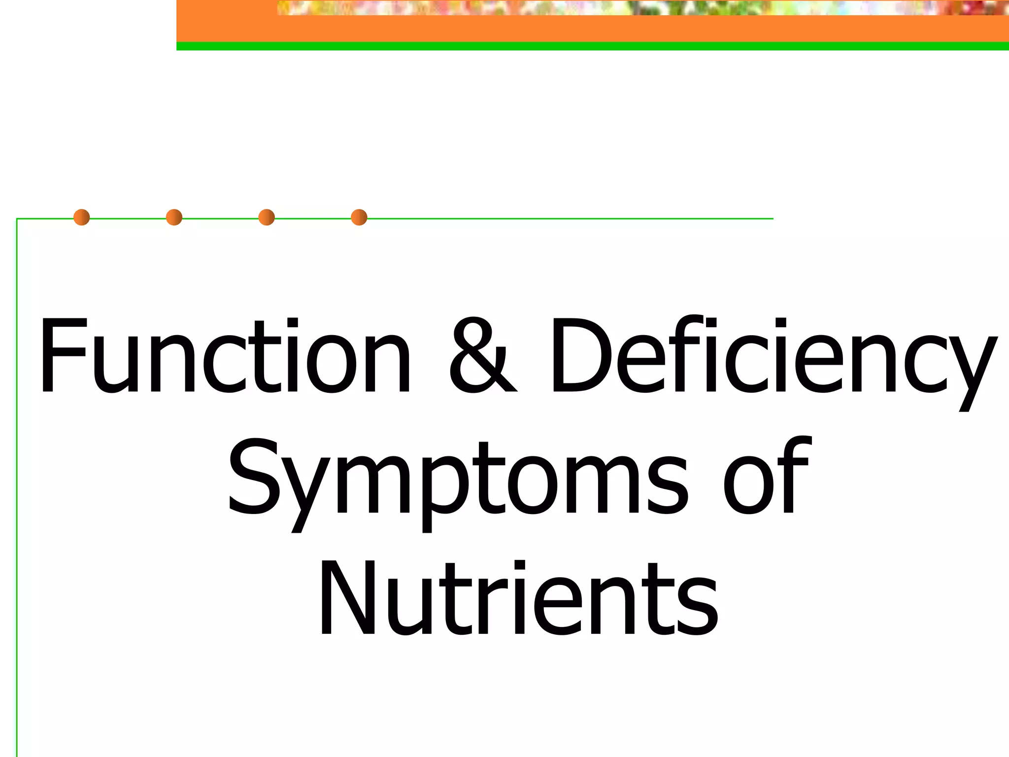 Function & Deficiency
Symptoms of
Nutrients
 