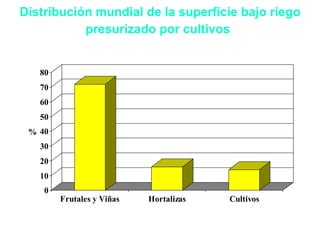 Distribución mundial de la superficie bajo riego presurizado por cultivos