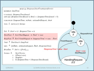 12/04/2015 (c) Steffen Zschaler, Francisco Duran, et al. 13
Start’ = now
ResponseTime’ = now - Start
Idle
F
HandlingRequest
F/T
RequestArrival
FinishRequest Idle
T
StartRequest
 