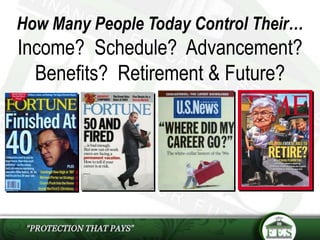 How Many People Today Control Their…
Income? Schedule? Advancement?
Benefits? Retirement & Future?
 