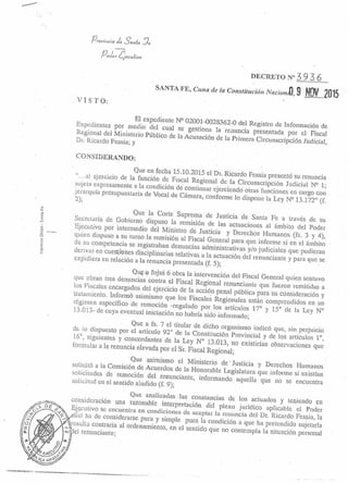 Antonio Bonfatti aceptó la renuncia del Fiscal Ricardo Fessia