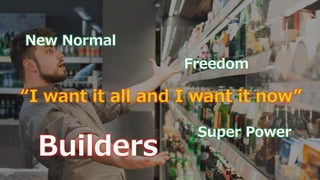 © 2019, Amazon Web Services, Inc. or its affiliates. All rights reserved.
New Normal
Freedom
Builders
Super Power
“I want ...