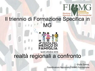 Il triennio di Formazione Specifica in
MG

realtà regionali a confronto
Giulia Zonno,
Coordinatore Nazionale FIMMG Formazione

 