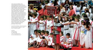 cariz cultural evidente, são a
manifestação da carolice e da boa
disposição do povo que através da sua
disponibilidade, fazem destas festas a
maior atração turística de Vizela.
O cortejo “Vizela dos Tempos Idos” é
hoje considerado a atração mais
importante de todo o calendário
festivo, realiza-se na noite do último
dia das festas e retrata a época áurea
das termas. Este reúne centenas de
igurantes, majoretes, escolas de
samba, bandas de música e vários
carros alegóricos. Todos os dias
existem atividades e muita animação
transmitida pelos locais e por quem a
eles se quiser juntar. Vale a pena
visitar o concelho de Vizela e
participar nestas festas.
local: Centro da Cidade - União das Freguesias
de Caldas de Vizela (S. Miguel e S. João)
GPS: 41.226180 8.184970
contactos
Festas de Vizela
tel.: 968 288 489
e-mail: cfvizela@gmail.com
site: www.festasdevizela.com
| FESTAS E ROMARIAS NORTE DE PORTUGAL | FESTAS E ROMARIAS NORTE DE PORTUGAL146 147
 