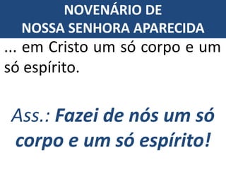 Ass.: Fazei de nós um só
corpo e um só espírito!
... em Cristo um só corpo e um
só espírito.
NOVENÁRIO DE
NOSSA SENHORA APARECIDA
 