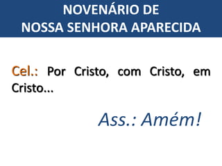 Cel.: Por Cristo, com Cristo, em
Cristo...
Ass.: Amém!
NOVENÁRIO DE
NOSSA SENHORA APARECIDA
 