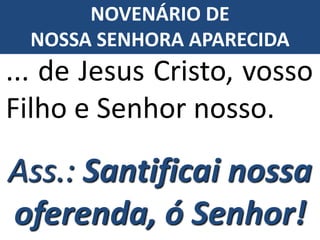 ... de Jesus Cristo, vosso
Filho e Senhor nosso.
Ass.: Santificai nossa
oferenda, ó Senhor!
NOVENÁRIO DE
NOSSA SENHORA APARECIDA
 