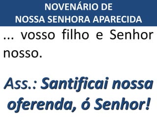 ... vosso filho e Senhor
nosso.
Ass.: Santificai nossa
oferenda, ó Senhor!
NOVENÁRIO DE
NOSSA SENHORA APARECIDA
 