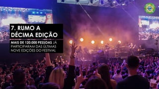 7. RUMO A
DÉCIMA EDIÇÃO
MAIS DE 120.000 PESSOAS JÁ
PARTICIPARAM DAS ÚLTIMAS
NOVE EDIÇÕES DO FESTIVAL
 
