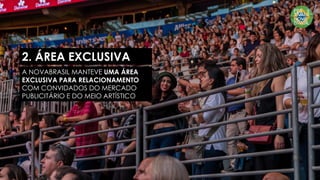 2. ÁREA EXCLUSIVA
A NOVABRASIL MANTEVE UMA ÁREA
EXCLUSIVA PARA RELACIONAMENTO
COM CONVIDADOS DO MERCADO
PUBLICITÁRIO E DO MEIO ARTÍSTICO
 