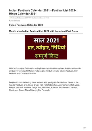 Indian Festivals Calendar 2021 - Festival List 2021- Hindu Calendar