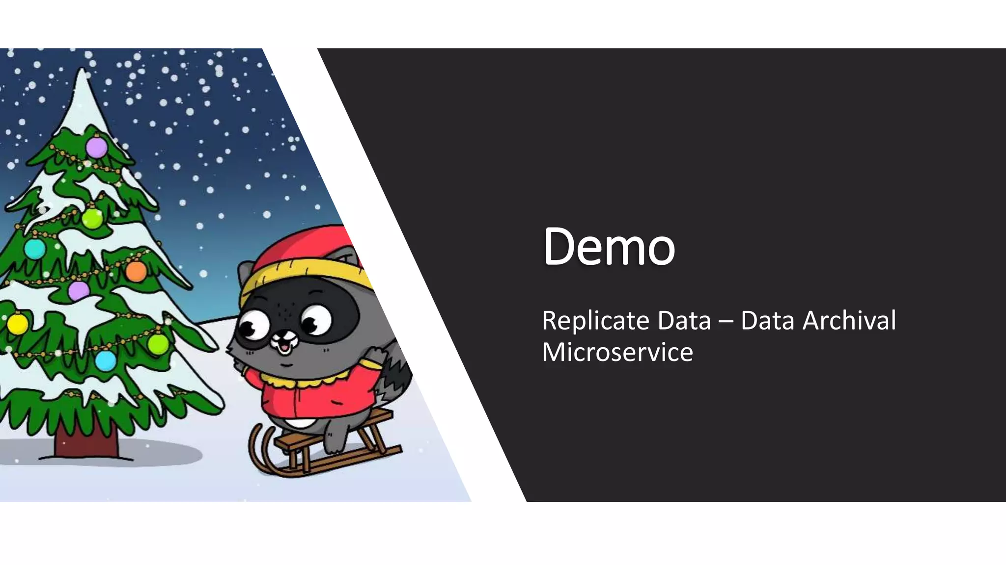 Demo
Replicate Data – Data Archival
Microservice
 