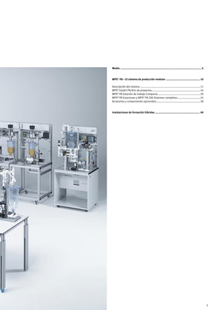 Media............................................................................................................... 4



MPS® PA – El sistema de producción modular............................................... 10

Descripción del sistema...................................................................................11
MPS® EduKit PA/Kits de proyectos...................................................................16
MPS® PA Estación de trabajo Compacta...........................................................20
MPS® PA Estaciones y MPS® PA 200 Sistemas completos................................24
Accesorios y componentes opcionales.............................................................38



Instalaciones de formación híbridas.............................................................. 40




                                                                                                                         
 