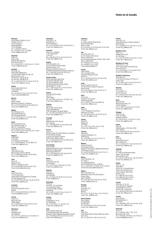 Festo en el mundo




Alemania                                       Eslovaquia                                     Indonesia                                       Polonia
Festo Didactic GmbH  Co. KG                   Festo spol. s r.o.                             PT. Festo                                       Festo Sp. z o.o.
Postfach 10 07 10                              Gavlovicová ul. 1                              JL. Sultan Iskandar Muda No.68                  Janki k/Warszawy, ul. Mszczonowska 7
73707 Esslingen                                83103 Bratislava 3                             Arteri Pondok Indah                             05090 Raszyn
Rechbergstraße 3                               Tel. ++421 (0)2/49 10 49 10, Fax 49 10 49 11   Jakarta 12240                                   Tel. ++48 (0)22/711 41 00, Fax 711 41 02
73734 Esslingen                                E-mail: info_sk@festo.com                      Tel. ++62 (0)21/27 50 79 00, Fax 27 50 79 98    E-mail: info_pl@festo.com
Tel. ++49 (0)711/3467-0                                                                       E-mail: info_id@festo.com
Fax ++49 (0)711/347-54 88500                   Eslovenia                                                                                      República Checa
E-mail: did@de.festo.com                       Festo d.o.o. Ljubljana                         Irán                                            Festo, s.r.o.
                                               IC Trzin, Blatnica 8                           Festo Pneumatic S.K.                            Modøanská 543/76
Argentina                                      1236 Trzin                                     # 2, 6th street, 16th avenue,                   147 00 Praha 4
Festo S.A.                                     Tel. ++386 (0)1/530 21 00, Fax 530 21 25       Tehran 1581975411                               Tel. ++420 261 09 96 11, Fax 241 77 33 84
Edison 2392                                    E-mail: info_si@festo.com                      Km 8, Special Karaj Road, P.O.Box 15815-1485    E-mail: info_cz@festo.com
(B1640 HRV) Martinez,                                                                         Tehran 1389793761
Prov. Buenos Aires                             España                                         Tel. ++98 (0)21 44 52 24 09,                    República de Corea
Tel. ++54 (0)11/47 17 82 00, Fax 47 17 82 82   Festo Pneumatic, S.A.                          Fax ++98 (0)21 44 52 24 08
                                               Tel. 901243660 Fax 902243660                                                                   Festo Korea Co., Ltd.
E-mail: info@ar.festo.com                                                                     E-mail: Mailroom@festo.ir
                                               Avenida Granvia, 159                                                                           470-1 Gasan-dong, Geumcheon-gu
                                               Distrito económico Granvia L'H                                                                 Seoul #153-803
Australia                                                                                     Irlanda
                                               ES-08908 Hospitalet de Llobregat, Barcelona                                                    Tel. ++82 (0)2/850 71 14, Fax 864 70 40
Festo Pty. Ltd.                                                                               Festo Limited
                                               Tel. ++ 3493/261 64 00, Fax 261 64 20                                                          E-mail: info_kr@festo.com
Head Office (Melbourne)                                                                       Unit 5 Sandyford Park
179-187 Browns Road, P.O. Box 261              E-mail: info_es@festo.com                      Sandyford Industrial Estate
Noble Park Vic. 3174                                                                                                                          República Sudafricana
                                                                                              Dublin 18
Call Toll Free 1300 88 96 96                   Estados Unidos                                                                                 Festo (Pty) Ltd.
                                                                                              Tel. ++ 353(0)1/295 49 55, Fax 295 56 80
Fax Toll Free 1300 88 95 95                    Festo Corporation (New York)                                                                   22-26 Electron Avenue, P.O. Box 255
                                                                                              E-mail: info_ie@festo.com
Tel. ++ 61(0)3/97 95 95 55, Fax 97 95 97 87    Call Toll-free 800/993 3786                                                                    Isando 1600
E-mail: info_au@festo.com.au                   Fax Toll-free 800/963 3786                                                                     Tel. ++27 (0)11/971 55 00, Fax 974 21 57
                                                                                              Israel
                                               395 Moreland Road, P.O.Box 18023                                                               E-mail: info_za@festo.com
                                                                                              Festo Pneumatic Israel Ltd.
Austria                                        Hauppauge, N.Y. 11788
                                                                                              P.O. Box 1076, Ha'atzma'ut Road 48
Festo Gesellschaft m.b.H.                      Tel. ++ 1(0)314/770 01 12, Fax 770 16 84                                                       Rumania
                                                                                              Yehud 56100
Linzer Straße 227                              E-mail: info_us@festo.com                                                                      Festo S.R.L.
                                                                                              Tel. ++972 (0)3/632 22 66, Fax 632 22 77
1140 Wien                                                                                     E-mail: info_il@festo.com                       St. Constantin 17
Tel. ++43 (0)1/9 10 75-0, Fax 9 10 75-250      Estonia                                                                                        010217 Bucuresti
E-mail: automation@festo.at                    Festo OY AB Eesti Filiaal                                                                      Tel. ++40 (0)21/310 29 83, Fax 310 24 09
                                               Laki 11B                                       Italia
                                                                                              Festo S.p.A                                     E-mail: info_ro@festo.com
Belarus                                        12915 Tallinn
                                               Tel. ++372 666 15 60, Fax ++372 666 15 61      Via Enrico Fermi 36/38
IP Festo                                                                                      20090 Assago (MI)                               Rusia
Minsk, 220035                                  E-mail: info_ee@festo.com                                                                      Festo-RF OOO
                                                                                              Tel. ++39 02/45 78 81, Fax 488 06 20
Mascherov Prospekt, 78, Belarus                                                               E-mail: info_it@festo.com                       Michurinskiy prosp., 49
Tel. ++375 (0)17/204 85 58, Fax 204 85 59      Filipinas
                                                                                                                                              119607 Moskow
E-mail: info_by@festo.com                      Festo Inc.
                                                                                              Japón                                           Tel. ++7 495/737 34 00, Fax 737 34 01
                                               KM 18, West Service Road
                                               South Superhighway                             Festo K.K.                                      E-mail: info_ru@festo.com
Bélgica                                                                                       1-26-10 Hayabuchi, Tsuzuki-ku
Festo Belgium sa/nv                            1700 Paranaque City, Metro Manila
                                               Tel. ++63 (0)2/776 68 88, Fax 823 42 19        Yokohama 224-0025                               Singapur
Rue Colonel Bourg 101                                                                         Tel. ++81 (0)45/593 56 10, Fax 593 56 78        Festo Pte. Ltd.
1030 Bruxelles/Brussel                         E-mail: info_ph@festo.com
                                                                                              E-mail: info_jp@festo.com                       6 Kian Teck Way
Tel. ++32 (0)2/702 32 11, Fax 702 32 09                                                                                                       Singapore 628754
                                               Finlandia
E-mail: info_be@festo.com                                                                                                                     Tel. ++65/62 64 01 52, Fax 62 61 10 26
                                               Festo OY                                       Letonia
                                               Mäkituvantie 9, P.O. Box 86                    Festo SIA                                       E-mail: info_sg@festo.com
Brasil
                                               01511 Vantaa                                   Deglava 60
Festo Automação Ltda.
                                               Tel. ++358 (09)/87 06 51, Fax 87 06 52 00      1035 Riga                                       Suecia
Rua Guiseppe Crespi, 76
                                               E-mail: info_fi@festo.com                      Tel. ++371 67/57 78 64, Fax 57 79 46            Festo AB
KM 12,5 - Via Anchieta
                                                                                              E-mail: info_lv@festo.com                       Stillmansgatan 1, P.O. Box 21038
04183-080 São Paulo SP-Brazíl
                                               Francia                                                                                        20021 Malmö
Tel. ++55 (0)11/50 13 16 00, Fax 50 13 18 68
                                               Festo Eurl                                     Lituania                                        Tel. ++46 (0)40/38 38 40, Fax 38 38 10
E-mail: info_br@festo.com
                                               Numéro Indigo Tel. 0820/204640, Fax 204641     Festo UAB                                       E-mail: info_se@festo.com
                                               ZA des Maisons Rouges                          Karaliaus Mindago pr. 22
Bulgaria
                                               8 rue du Clos Sainte Catherine                 3000 Kaunas                                     Suiza
Festo EOOD
                                               94367 Bry-sur-Marne cedex                      Tel. ++370 (8)7/32 13 14, Fax 32 13 15          Festo AG
1592 Sofia                                     Tel. ++33 (0)1/48 82 64 00, Fax 48 82 64 01    E-mail: info_lt@festo.com                       Moosmattstrasse 24
9, Christophor Kolumb Blvd.                    E-mail: info_fr@festo.com
Tel. ++359 (0)2/960 07 12, Fax 960 07 13                                                                                                      8953 Dietikon ZH
E-mail: info_bg@festo.com                                                                     Malasia                                         Tel. ++41 (0)44/744 55 44, Fax 744 55 00
                                               Gran Bretaña                                   Festo Sdn.Berhad                                E-mail: info_ch@festo.com
                                               Festo Limited                                  10 Persiaran Industri
Canadá                                         Applied Automation Centre, Caswell Road
Festo Inc.                                                                                    Bandar Sri Damansara, Wilayah Persekutuan       Tailandia
                                               Brackmills Trading Estate                      52200 Kuala Lumpur
5300 Explorer Drive                                                                                                                           Festo Ltd.
                                               Northampton NN4 7PY                            Tel. ++60 (0)3/62 86 80 00, Fax 62 75 64 11
Mississauga, Ontario L4W 5G4                                                                                                                  67/1 Moo 6 Phaholyothin Road
                                               Tel. ++44 (0)1604/66 70 00, Fax 66 70 01       E-mail: info_my@festo.com
Tel. ++1 (0)905/624 90 00, Fax 624 90 01       E-mail: info_gb@festo.com                                                                      Klong 1, Klong Luang,
E-mail: info_ca@festo.com                                                                                                                     Pathumthani 12120
                                                                                              México                                          Tel. ++66 29 01 88 00, Fax ++66 29 01 88 33
                                               Grecia                                         Festo Pneumatic, S.A.
Chile                                          Festo Ltd.                                                                                     E-mail: info_th@festo.com
Festo S.A.                                                                                    Av. Ceylán 3
                                               40 Hamosternas Ave.                            Col. Tequesquinahuac
Mapocho 1901                                   11853 Athens                                                                                   Taiwán
6500151 Santiago de Chile                                                                     54020 Tlalnepantla, Edo. de México              Festo Co., Ltd.
                                               Tel. ++30 210/341 29 00, Fax 341 29 05         Tel. ++52 (01)55/53 21 66 00, Fax 53 21 66 55
Tel. ++56 (0)2/690 28 00, Fax 695 75 90        E-mail: info_gr@festo.com                                                                      Head Office
E-mail: info.chile@cl.festo.com                                                               E-mail: festo.mexico@mx.festo.com
                                                                                                                                              24450, No. 9, Kung 8th Road
                                               Holanda                                                                                        Linkou 2nd Industrial Zone
China                                                                                         Nigeria
                                               Festo B.V.                                                                                     Linkou Hsiang, Taipei Hsien
Festo (China) Ltd.                                                                            Festo Automation Ltd.
                                               Schieweg 62                                                                                    Taiwan, R.O.C.
1156 Yunqiao Road                                                                             Motorways Centre, First Floor, Block C
                                               2627 AN Delft                                                                                  Tel. ++886 (0)2 26 01 92 81,
Jinqiao Export Processing Zone, Pudong,                                                       Alausa, Ikeja,
                                               Tel. ++31 (0)15/251 88 99, Fax 261 10 20                                                       Fax ++886 (0)2 26 01 92 86-7
201206 Shanghai, PRC                                                                          Lagos, NIGERIA
                                               E-mail: info@festo.nl                                                                          E-mail: festotw@festo.com
Tel. ++86 (0)21/58 54 90 01, Fax 58 54 03 00                                                  Tel. ++234 (0)1/794 78 20, Fax 555 78 94
E-mail: info_cn@festo.com                      Hong Kong                                      E-mail: info@ng-festo.com
                                                                                                                                              Turquía
                                               Festo Ltd.                                                                                     Festo San. ve Tic. A.S.
Colombia                                       Unit CD, 7/F, Leroy Plaza                     Noruega
                                                                                              Festo AS                                        Tuzla Mermerciler Organize
Festo Ltda.                                    15 Cheung Shun Street
                                                                                              Ole Deviks vei 2                                Sanayi Bölgesi, 6/18 TR
Avenida El Dorado No. 98-43                    Cheung Sha Wan, Kowloon                                                                        34956 Tuzla - Istanbul/TR
                                                                                                                                                                                            56945 es © 2009 Festo Didactic GmbH  Co. KG




Bogotá                                         Hong Kong                                      0666 Oslo
                                                                                              Norway                                          Tel. ++90 (0)216/585 00 85, Fax 585 00 50
Tel. ++57 (0)1/404 80 88, Fax 404 81 01        Tel. ++ 852/27 43 83 79, Fax 27 86 21 73
E-mail: festo@festo.com.co                                                                    Tel. ++47 22 72 89 50, Fax ++47 22 72 89 51     E-mail: info_tr@festo.com
                                               E-mail: info_hk@festo.com
                                                                                              E-mail: info_no@festo.com
Croacia                                                                                                                                       Ucrania
                                               Hungría
Festo d.o.o.                                   Festo Kft.                                     Nueva Zelanda                                   Festo Ukraina
Nova Cesta 181                                 Csillaghegyi út 32-34.                         Festo Limited                                   Borisoglebskaja 11
10000 Zagreb                                   1037 Budapest                                  MT. Wellington                                  Kiev 04070
Tel. ++385 (0)1/619 19 69, Fax 619 18 18       Tel. ++36 1/436 51 11, Fax 436 51 01           Auckland NZ                                     Tel. ++380 (0)44/239 24 33, Fax 463 70 96
E-mail: info_hr@festo.com                      E-mail: info_hu@festo.com                      Tel. ++64 (0)9/574 10 94, Fax 574 10 99         E-mail: info_ua@festo.com
                                                                                              E-mail: info_nz@festo.com
Dinamarca                                      India                                                                                          Venezuela
Festo A/S                                      Festo Controls Private Ltd.                    Perú                                            Festo C.A.
Islevdalvej 180                                237B, Bommasandra Industrial Area,             Festo S.R.L.                                    Av. 23, Esquina calle 71, No. 22-62
2610 Rødovre                                   Bangalore Hosur Highway, Bangalore 560 099     Calle Amador Merino Reyna #480, San Isidro      Maracaibo, Edo. Zulia
Tel. ++45 70 21 10 90, Fax ++45 44 88 81 10    Tel. ++91 (0)80/22 89 41 00, Fax 783 20 58     Lima, Perú                                      Tel. ++58 (0)261/759 09 44, Fax 759 04 55
E-mail: info_dk@festo.com                      E-mail: info_in@festo.com                      Tel. ++51 (0)1/222 15 84, Fax 222 15 95         E-mail: festo@festo.com.ve
 