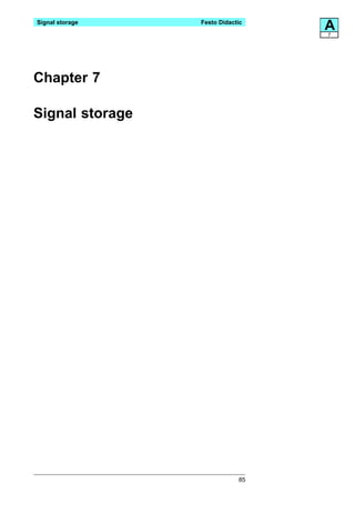 Signal storage   Festo Didactic
                                  A
                                  7




Chapter 7

Signal storage




                             85
 