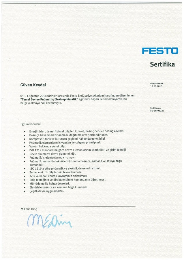 Festo Certificate 2018