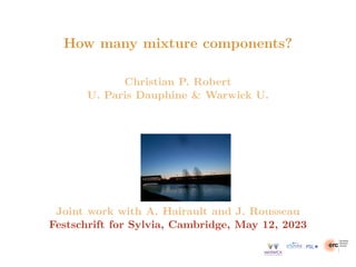How many mixture components?
Christian P. Robert
U. Paris Dauphine & Warwick U.
Joint work with A. Hairault and J. Rousseau
Festschrift for Sylvia, Cambridge, May 12, 2023
 