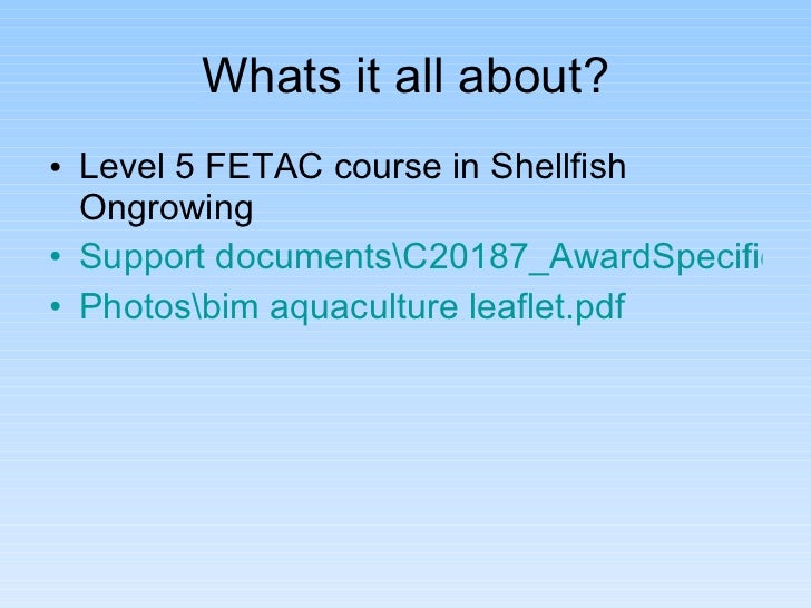 Fetac shellfish nov 2011 day 1 morning presentation