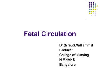 Fetal Circulation
           Dr.(Mrs.)S.Valliammal
           Lecturer
           College of Nursing
           NIMHANS
           Bangalore
 