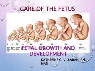 FETAL GROWTH AND
DEVELOPMENT
CARE OF THE FETUS
KATHERINE C. VILLARAN, RN,
MAN
 