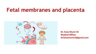 Fetal membranes and placenta
Dr. Faiza Munir Ch
Medical Officer
dr.faizamunirch@gmail.com
 