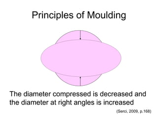 Principles of Moulding
The diameter compressed is decreased and
the diameter at right angles is increased
(Serci, 2009, p.168)
 