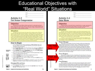 Educational Objectives with
“Real World” Situations

Free Help
Card

Real Job
Roles

 