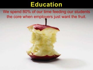 We spend 80% of our time feeding our students
the core when employers just want the fruit.

 