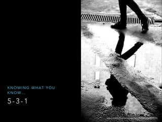 KNOWING WHAT YOU
KNOW…

5-3-1
http://www.flickr.com/photos/janisphotography/4232299199/

 