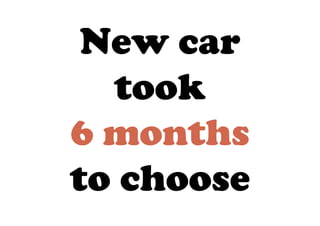 New car
  took
6 months
to choose
 
