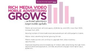 Mobile ad investment will total approx. $28.4bn by end 2015, more than 100%
increase from 2013.
Growing number of more tra...