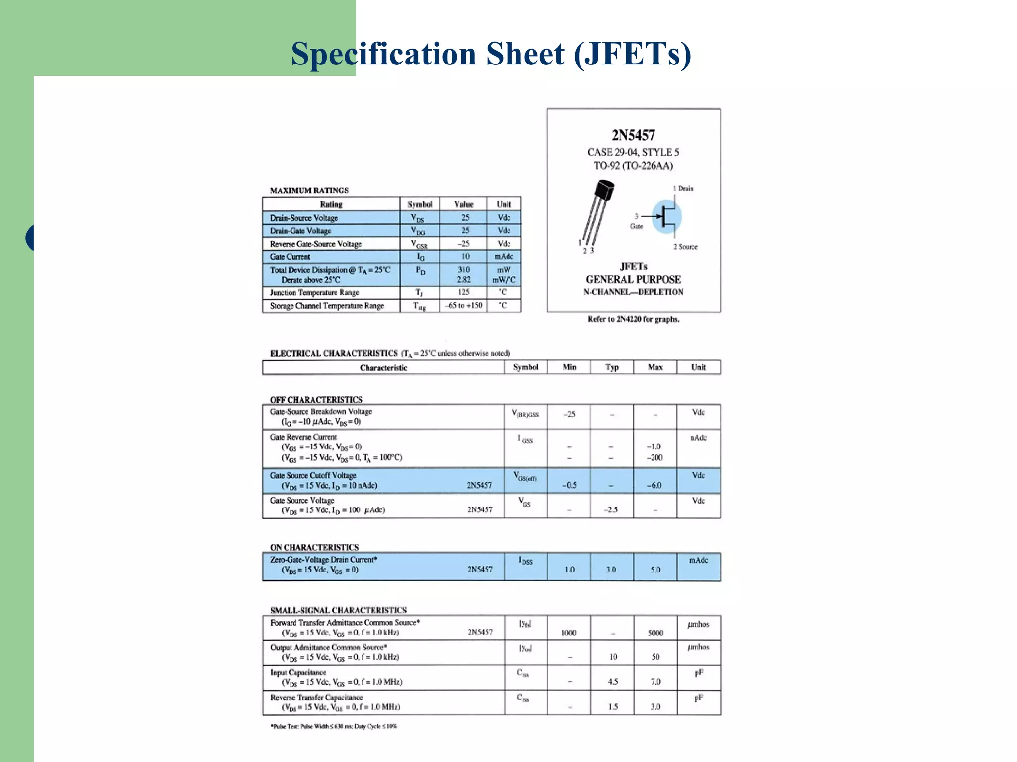 Specification Sheet (JFETs)
 